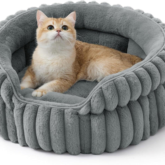 Plush Round Bed for Cats & Small Dogs
