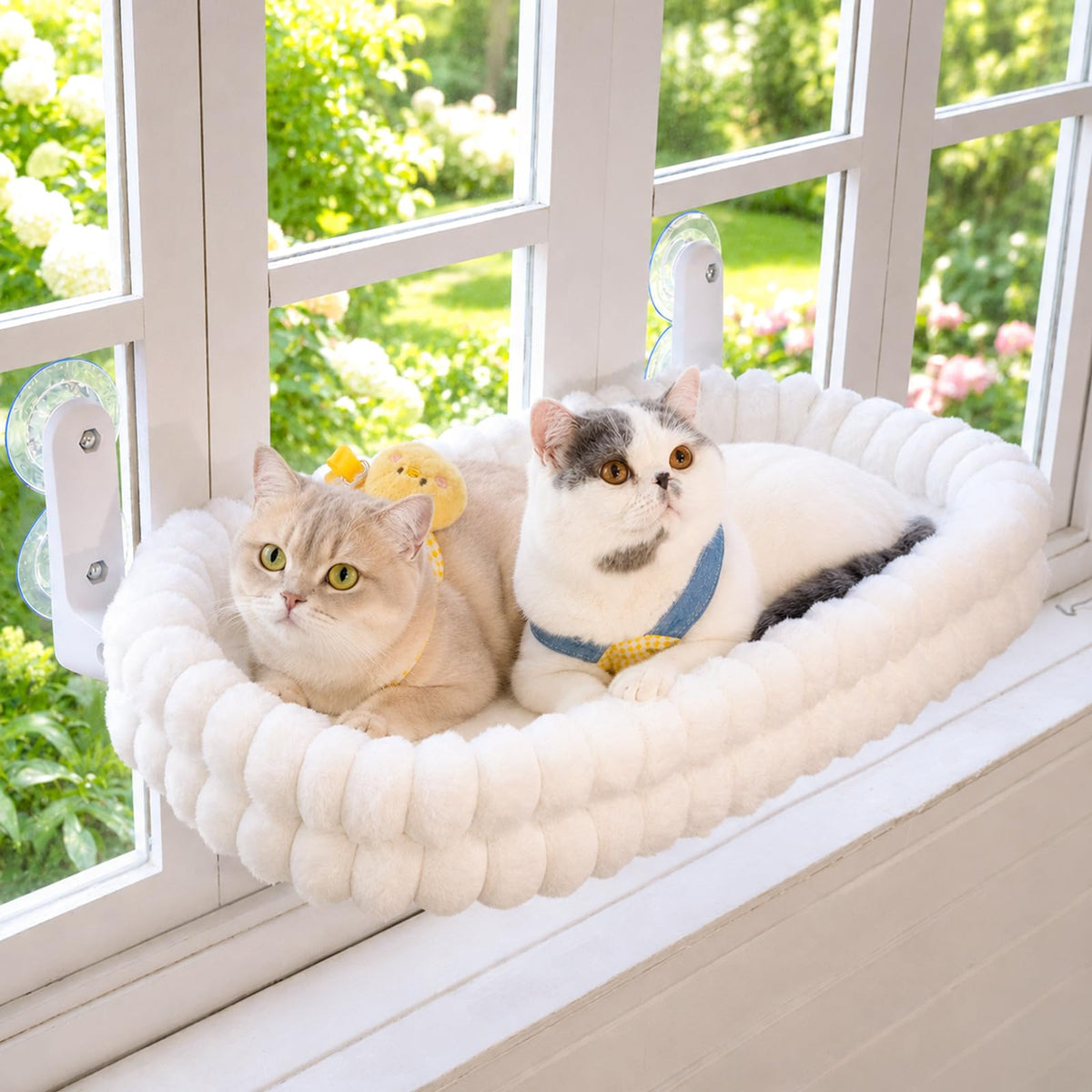 Cloud Cat Window Perch For Indoor Cats Hammock Bed Foldable Reversible Cushion Removable Washable, Breathable Soft All-Season, Sturdy Strong Suction Cups Support, Cordless