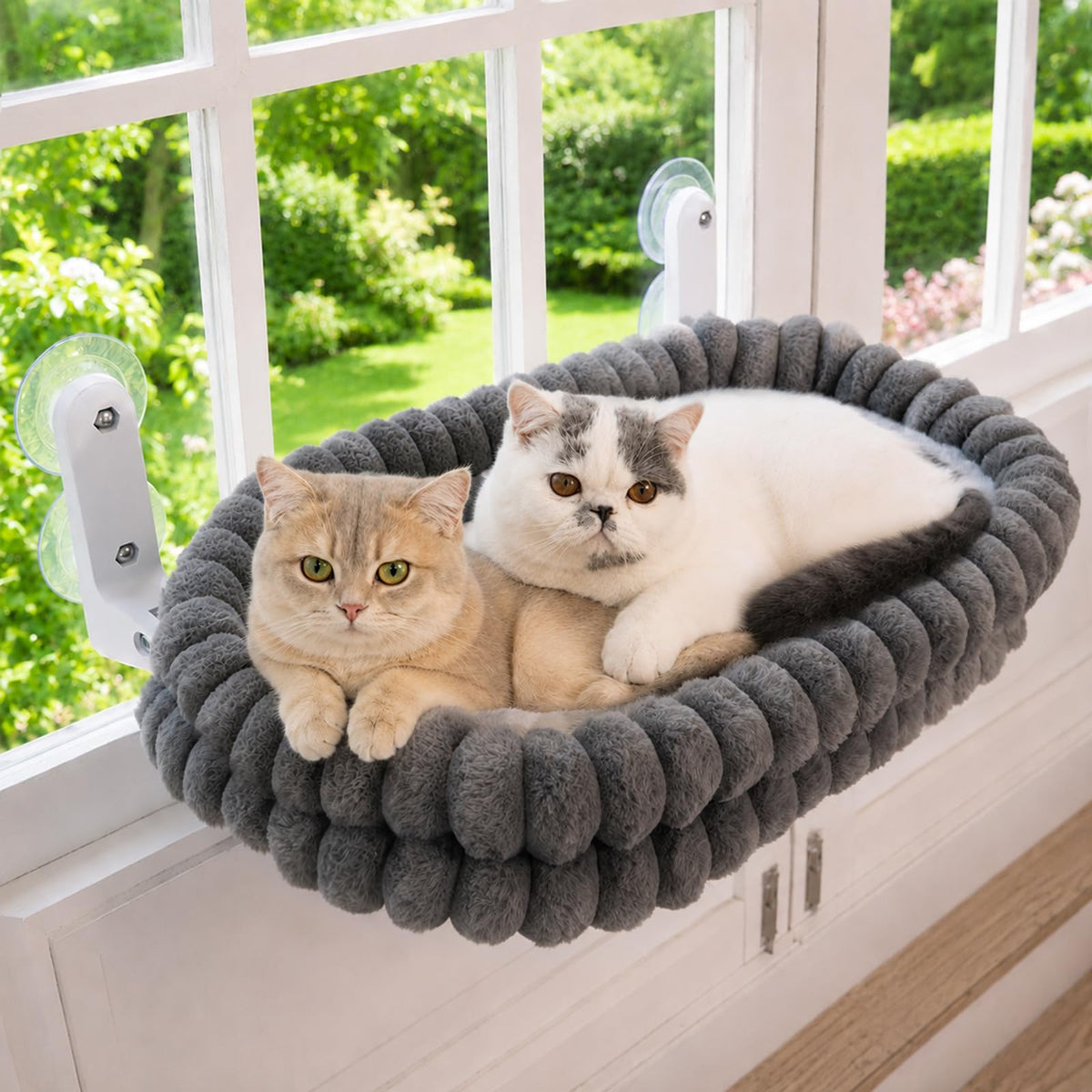 Cloud Cat Window Perch For Indoor Cats Hammock Bed Foldable Reversible Cushion Removable Washable, Breathable Soft All-Season, Sturdy Strong Suction Cups Support, Cordless
